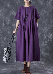 Classy Dark Purple Oversized Wrinkled Linen Robe Dresses Summer