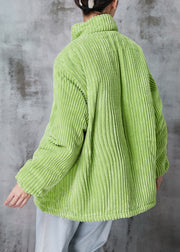 Classy Fluorescent Green Pockets Thick Fine Cotton Filled Corduroy Jacket Winter