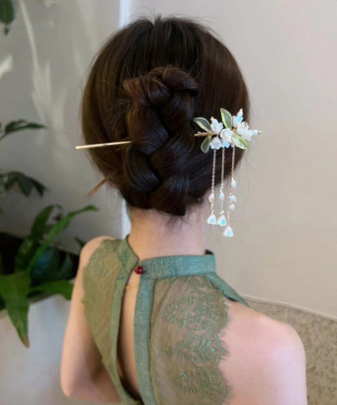 Classy Gold Alloy Pearl Chain Lily Of The Valley Tassel Hairpin