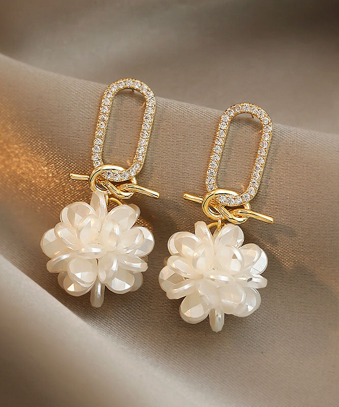 Classy Gold Alloy Zircon Floral Drop Earrings