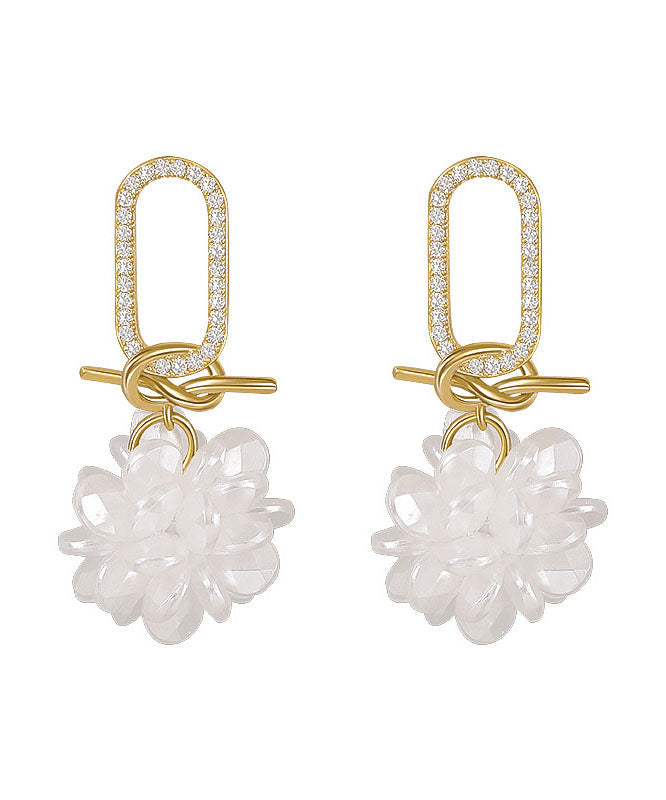 Classy Gold Alloy Zircon Floral Drop Earrings