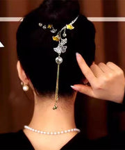 Classy Gold Alloy Zircon Ginkgo Leaves Tassel Hairpin