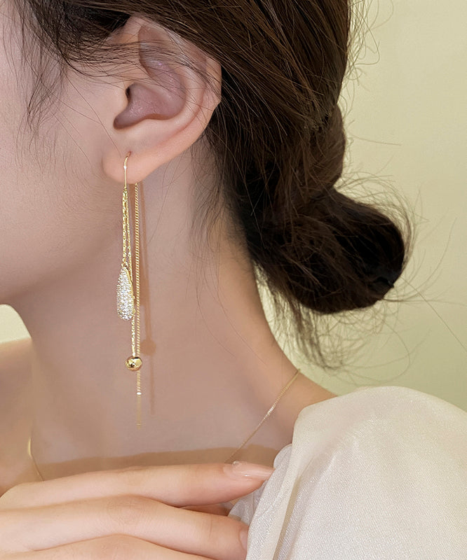 Classy Gold Copper Alloy Zircon Tassel Drop Earrings