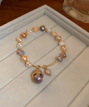 Classy Gold Copper Zircon Pearl Lucky Cat Charm Bracelet