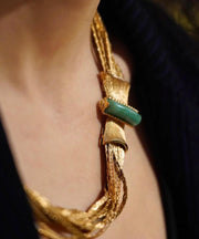 Classy Gold Layered Weave Jade Collar Necklace