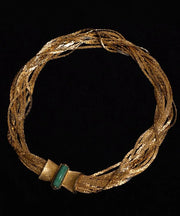 Classy Gold Layered Weave Jade Collar Necklace