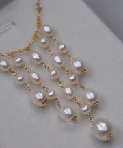 Classy Gold Overgild Pearl Tassel Pendant Necklace