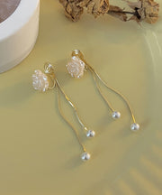 Classy Gold Sterling Silver Alloy Pearl Tassel Drop Earrings