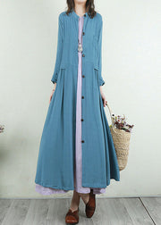 Classy Grass Green V Neck Button Long Linen Trench Coats Spring