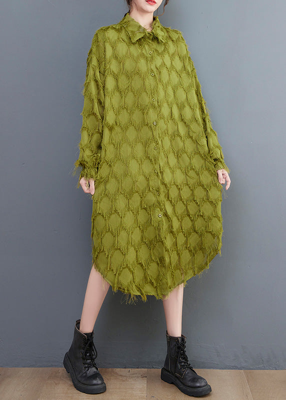 Classy Green Asymmetrical Patchwork Maxi Shirts Dresses Spring