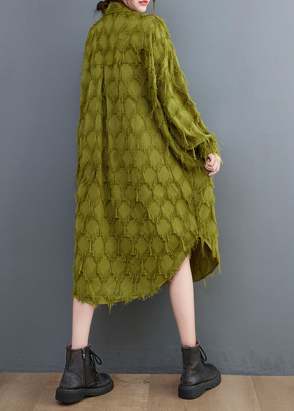 Classy Green Asymmetrical Patchwork Maxi Shirts Dresses Spring