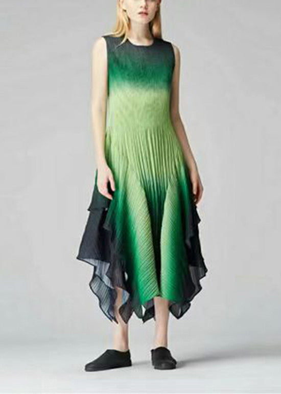 Classy Green Gradient Asymmetrical Patchwork Dress Sleeveless