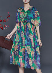 Classy Green Hooded Print Chiffon Dresses Summer