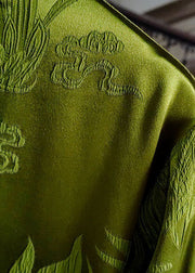 Classy Green O Neck Jacquard Silk Shirt Top Long Sleeve