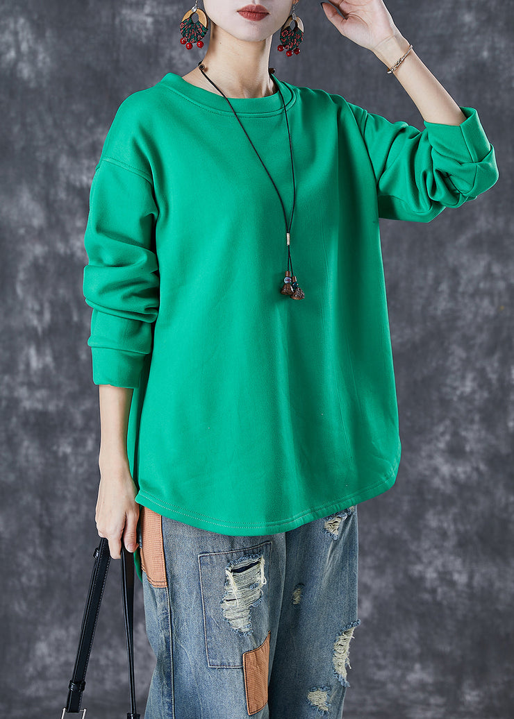 Classy Green Oversized Low High Design Cotton Sweatshirt Fall