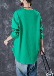 Classy Green Oversized Low High Design Cotton Sweatshirt Fall