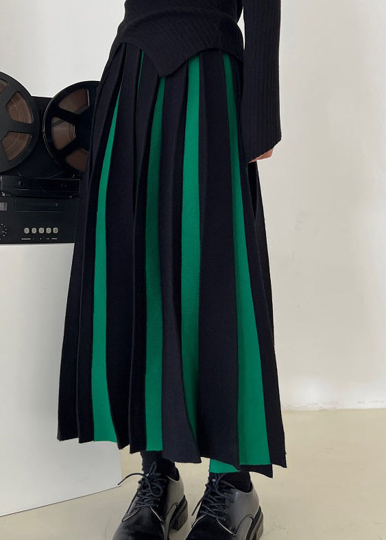 Classy Green Patchwork Knit A Line Skirts Fall