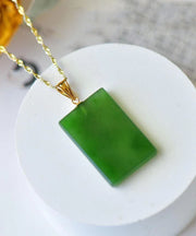 Classy Green Sterling Silver Jade Rectangle Pendant Necklace