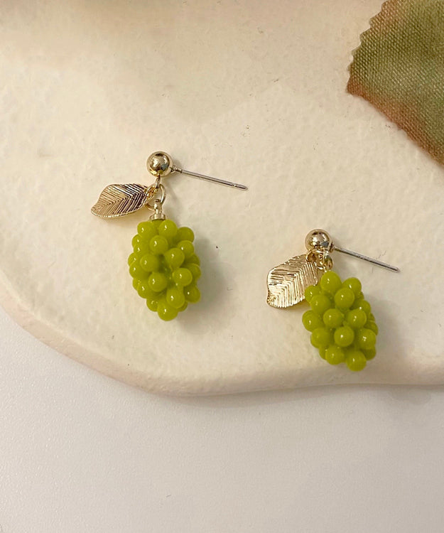 Classy Green Sterling Silver Metal Resin Grape Drop Earrings