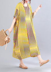 Classy Green Striped Print Holiday Long Dress Short Sleeve