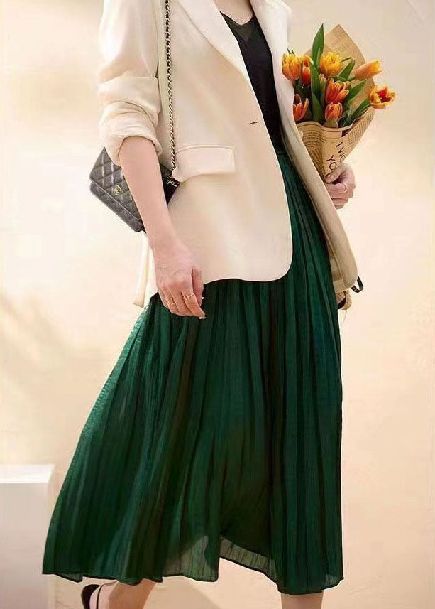 Classy Green Wrinkled Patchwork Silk Skirt Summer