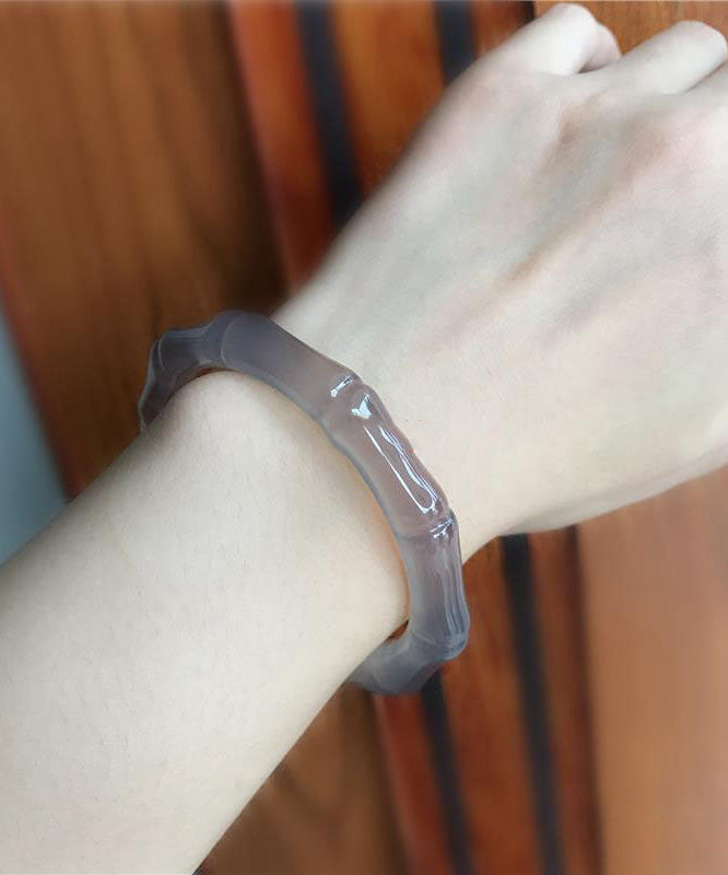 Classy Grey Bamboo Chalcedony Gem Stone Bangle