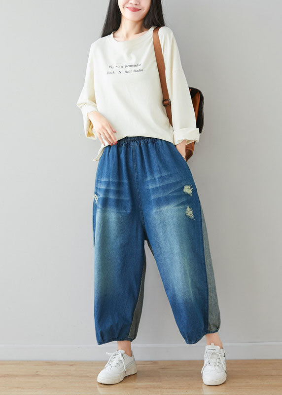 Classy Grey Oversized Patchwork Cotton Harem Pants Spring