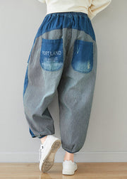 Classy Grey Oversized Patchwork Cotton Harem Pants Spring