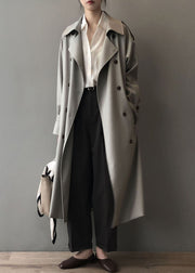 Classy Grey Peter Pan Collar Double Breast Pockets Trench Fall