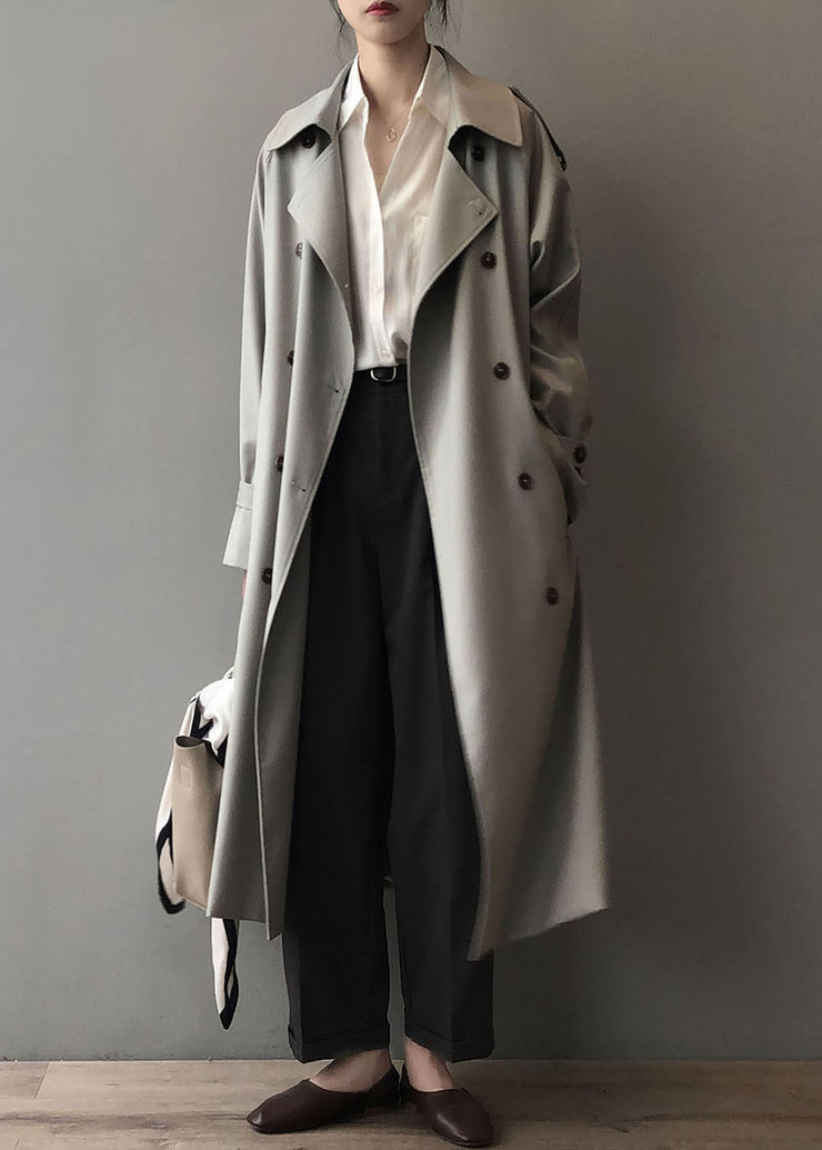 Classy Grey Peter Pan Collar Double Breast Pockets Trench Fall