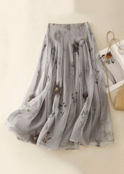 Classy Grey Print High Waist Tulle A Line Skirt Summer