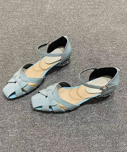 Classy Hollow Out Buckle Strap Flat Sandals Light Blue