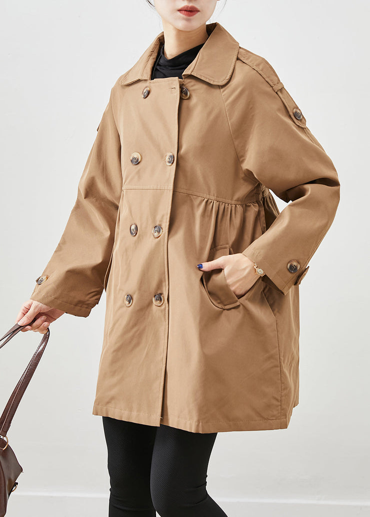 Classy Khaki Double Breast Wrinkled Cotton Coats Fall