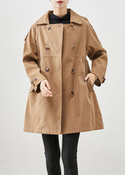 Classy Khaki Double Breast Wrinkled Cotton Coats Fall