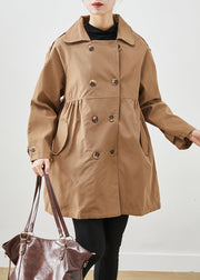 Classy Khaki Double Breast Wrinkled Cotton Coats Fall