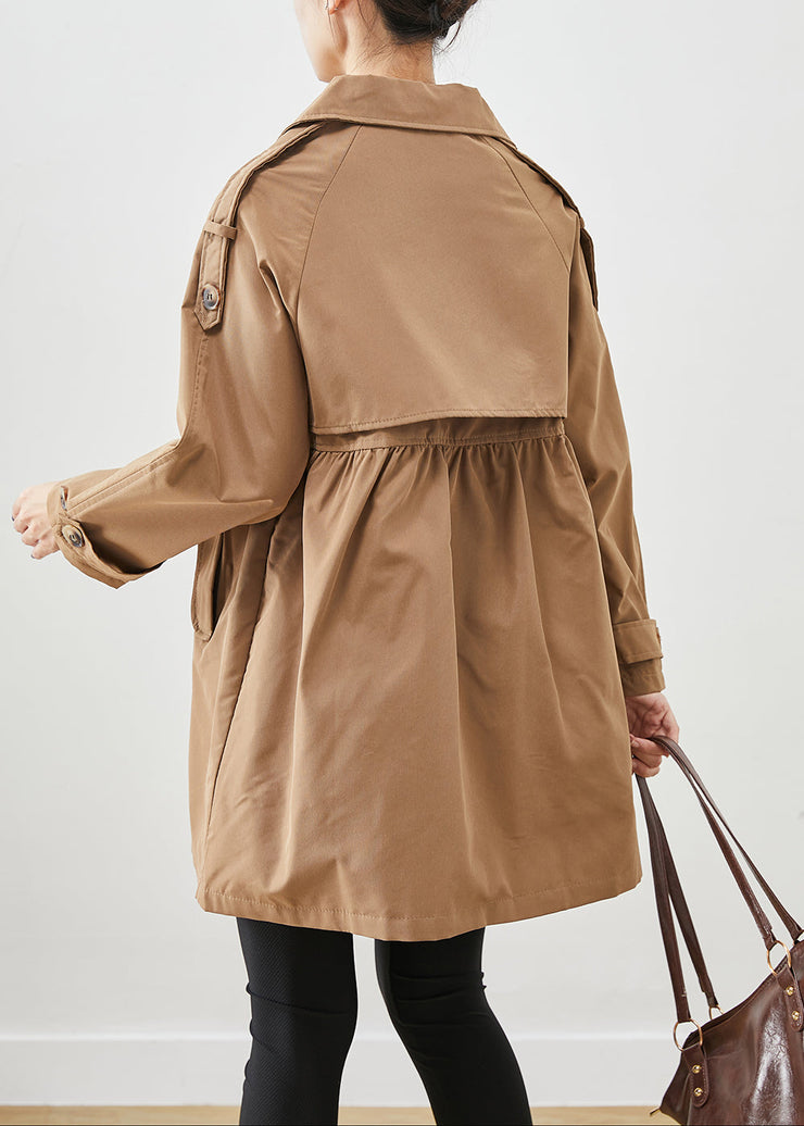 Classy Khaki Double Breast Wrinkled Cotton Coats Fall