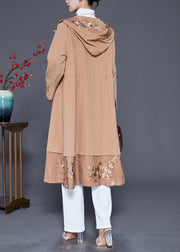 Classy Khaki Embroideried Patchwork Cotton Trench Fall