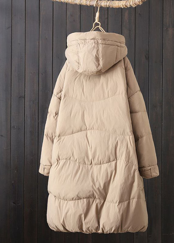 Classy Khaki Hooded Drawstring Pockets Duck Down Puffers Jackets Winter