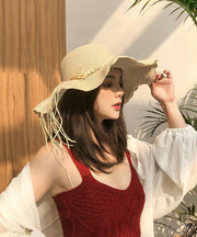 Classy Khaki Nail bead Straw Woven UPF 50+ Floppy Sun Hat