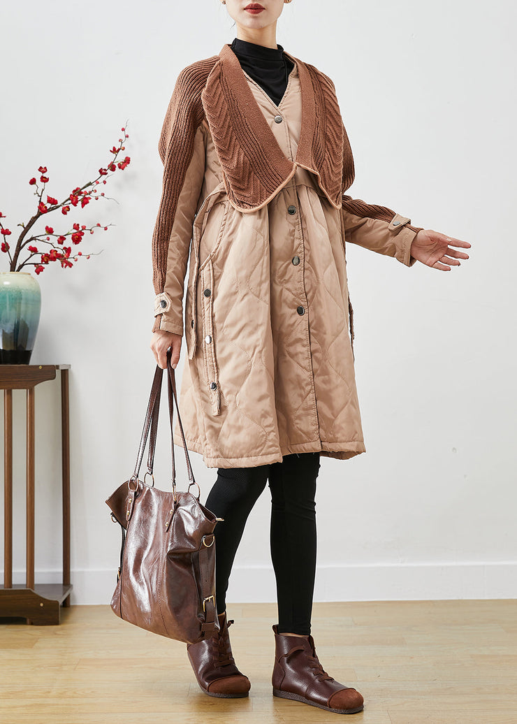 Classy Khaki Oversized Patchwork Fine Cotton Filled Puffer Jacket Winter