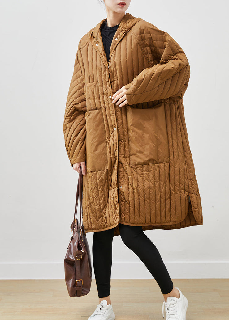 Classy Khaki Oversized Pockets Thick Duck Down Down Coats Winter