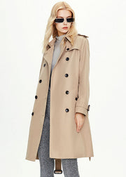 Classy Khaki Peter Pan Collar Double Breast Cotton Cinch Coat Fall