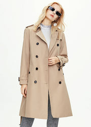 Classy Khaki Peter Pan Collar Double Breast Cotton Cinch Coat Fall