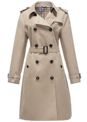 Classy Khaki Peter Pan Collar Double Breast Cotton Cinch Coat Fall