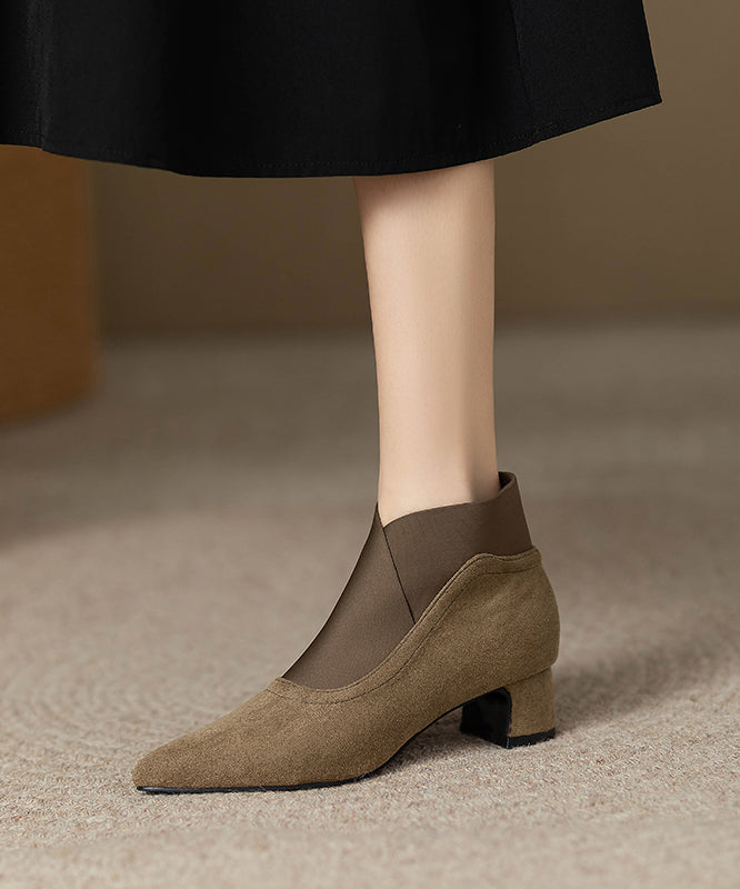 Classy Khaki Suede Splicing Ankle Boots Pointed Toe