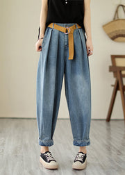 Classy Light Blue Oversized Wrinkled Denim Harem Pants Summer