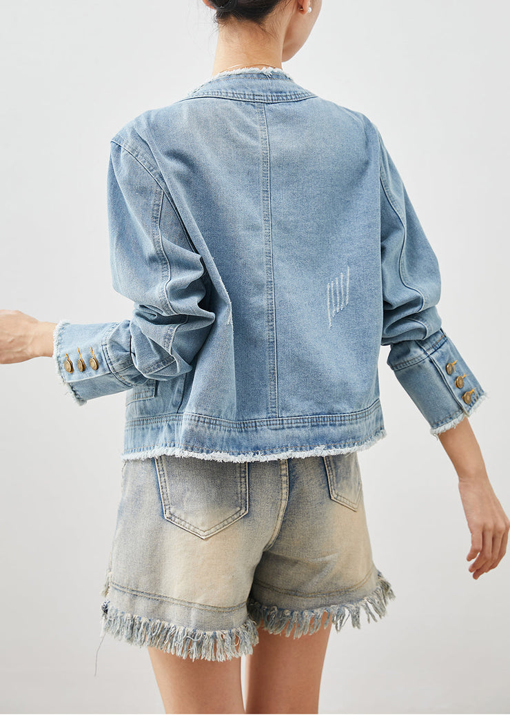 Classy Light Blue Silm Fit Denim Coat Outwear Spring