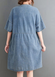 Classy Light Blue V Neck Oversized Denim Dress Summer