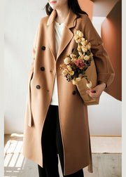 Classy Light Camel Double Breast Oversized Woolen Trench Coats Winter