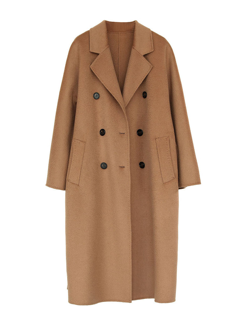 Classy Light Camel Double Breast Oversized Woolen Trench Coats Winter